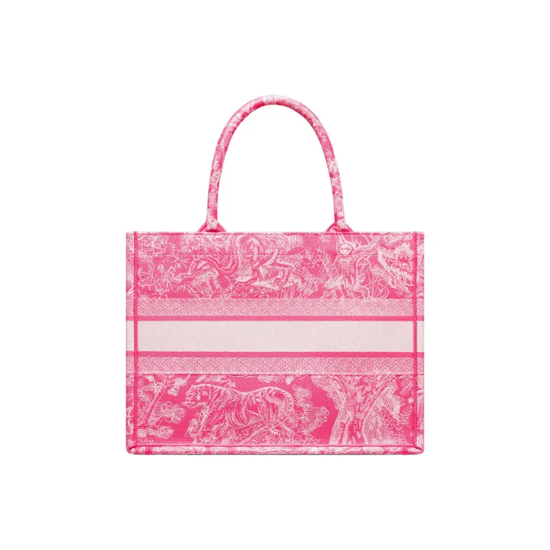 DIOR BookTote Embroidery Large Capacity Shoulder Bag Crossbody Bag Handbag Regular Women's Neon Pink-2