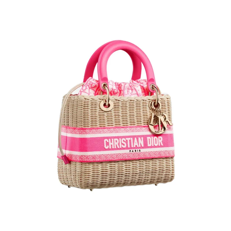 DIOR Lady Dior Leather Dior Bag Shoulder Bag Crossbody Bag Handbag Medium Size Women's Neon Pink-1