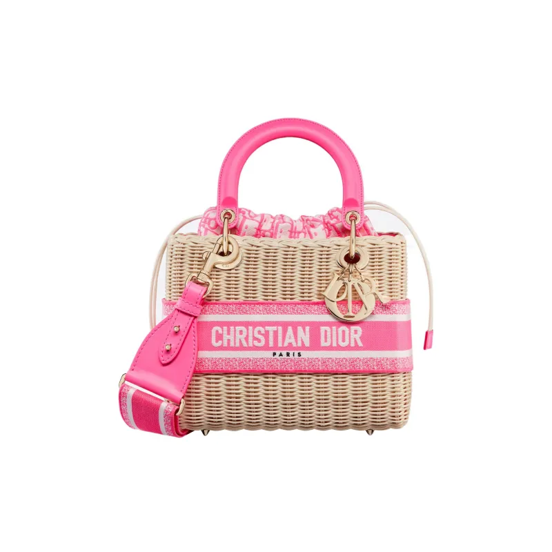 DIOR Lady Dior Leather Dior Bag Shoulder Bag Crossbody Bag Handbag Medium Size Women's Neon Pink-0