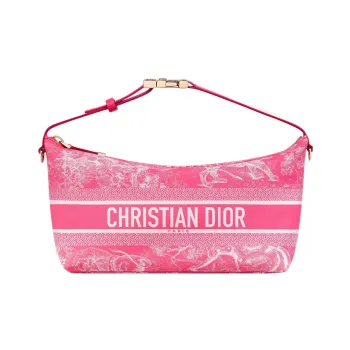 DIOR DiorTravel Embroidery Lunch Box Bag Clutch Handbag Medium Size Women's Neon Pink