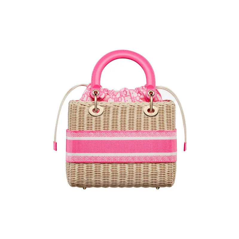 DIOR Lady Dior Leather Dior Bag Shoulder Bag Crossbody Bag Handbag Medium Size Women's Neon Pink-2