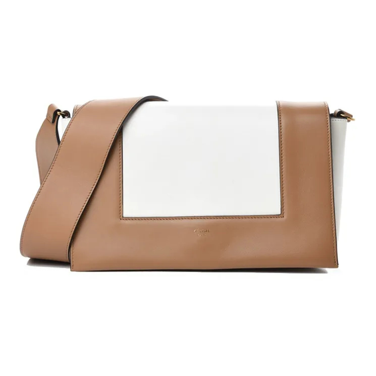 CELINE Frame Smooth Calf Leather Shoulder Bag, Crossbody Bag Medium Size Women's Umber/Neon White-0