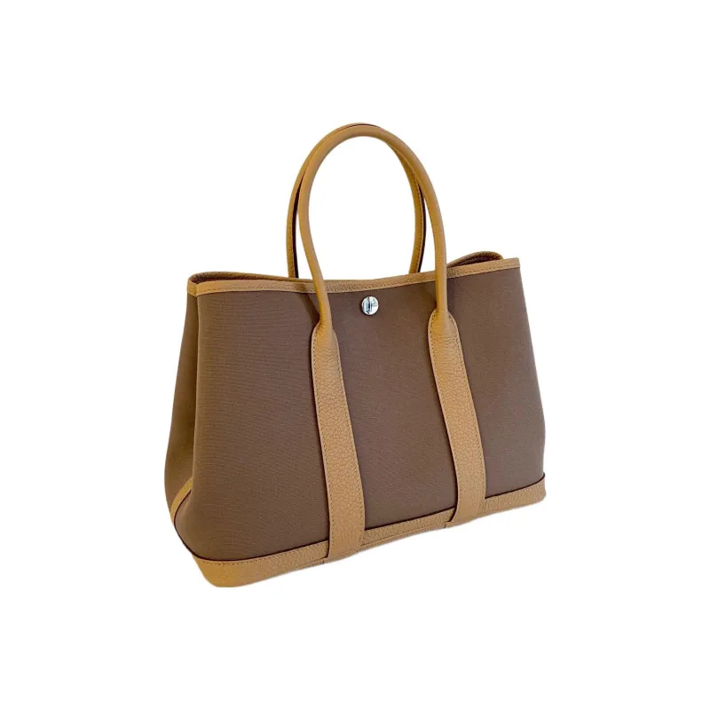 HERMES Garden Party Canvas With Leather Canvas Bag Garden Bag Handbag 30 Unisex Elephant Gray/Cookie-2
