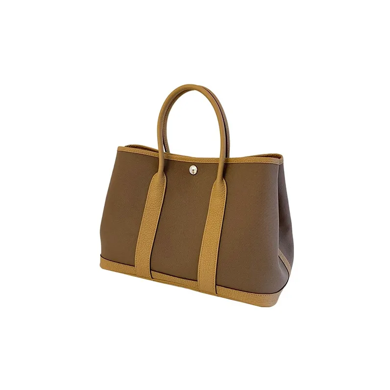 HERMES Garden Party Canvas With Leather Canvas Bag Garden Bag Handbag 30 Unisex Elephant Gray/Cookie-1