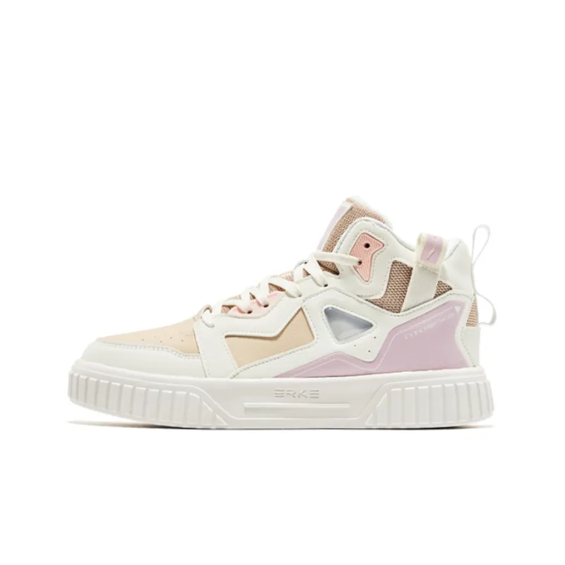 Erke High-Top Skateboard Shoes Women's White Pink-0