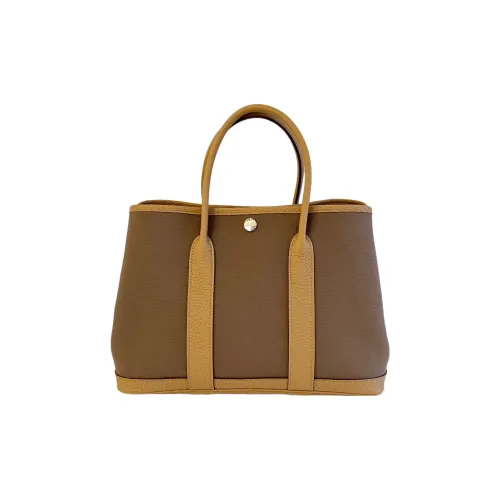 HERMES Garden Party Canvas With Leather Canvas Bag Garden Bag Handbag 30 Unisex Elephant Gray/Cookie