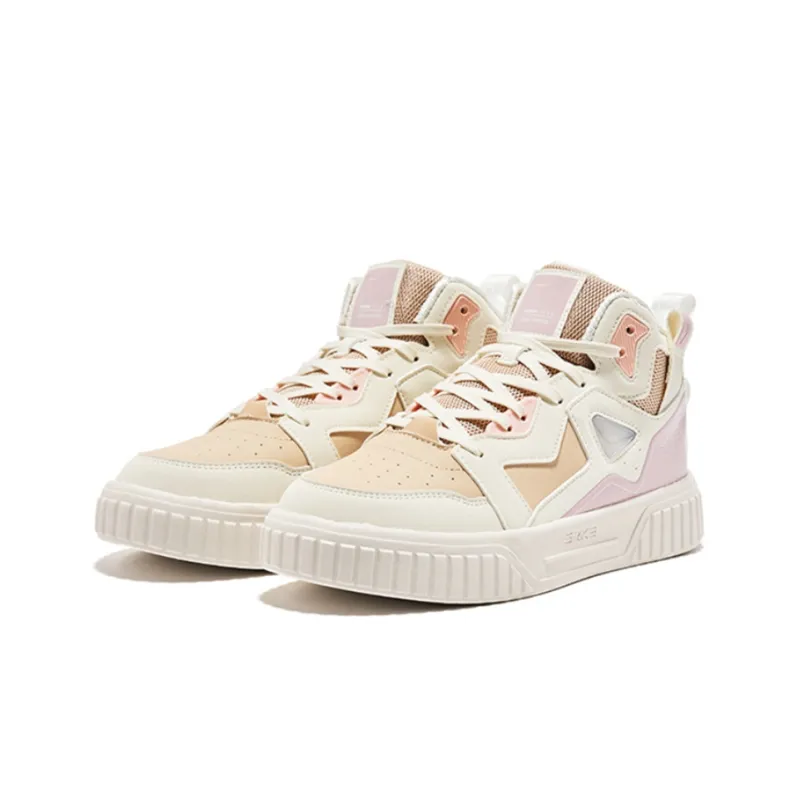 Erke High-Top Skateboard Shoes Women's White Pink-1