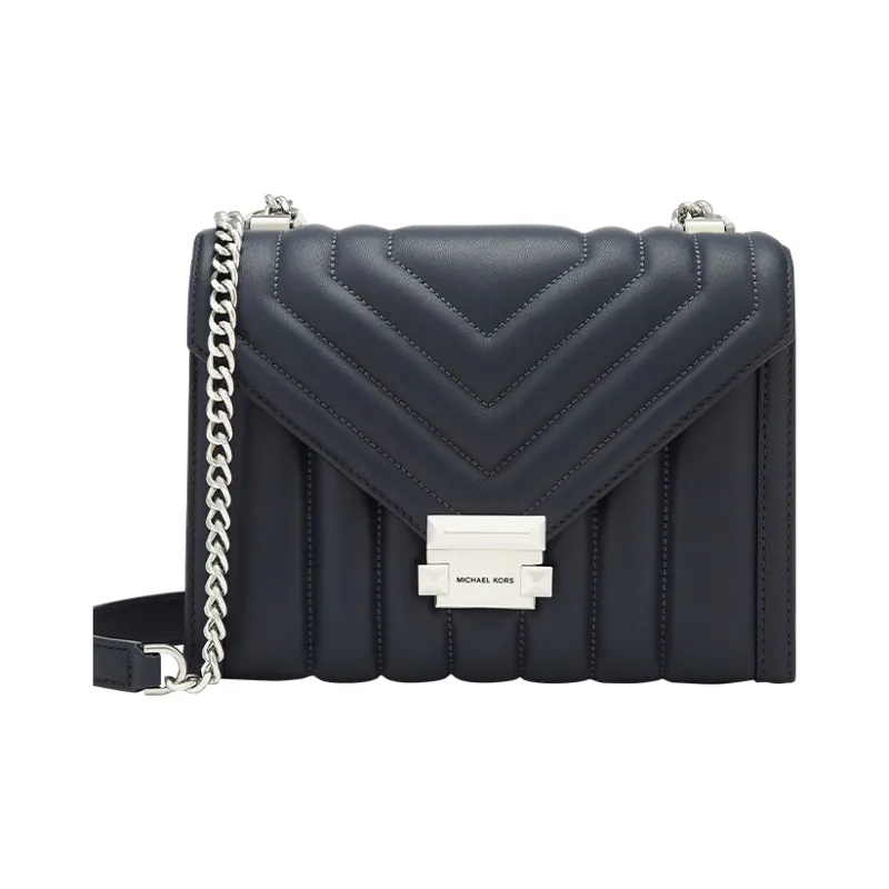 MICHAEL KORS Whitney Leather Envelope Bag, Shoulder Bag, Crossbody Bag Large Size Women's Marine Blue-0