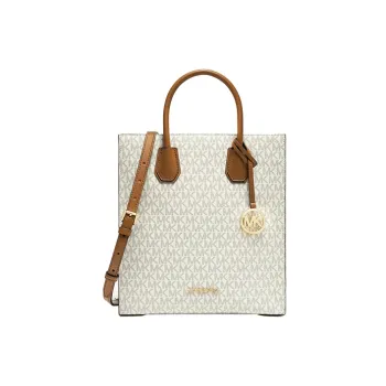 MICHAEL KORS Mercer Leather Tote Bag Shopping Bag Handbag Shoulder Bag Medium Size Women's Vanilla White & Brown