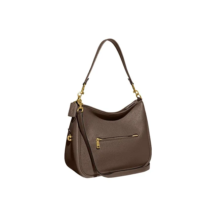 COACH Zip Shoulder Bag Leather Portable Crossbody Bag, Shoulder Bag Women's Brass & Black Stone-1