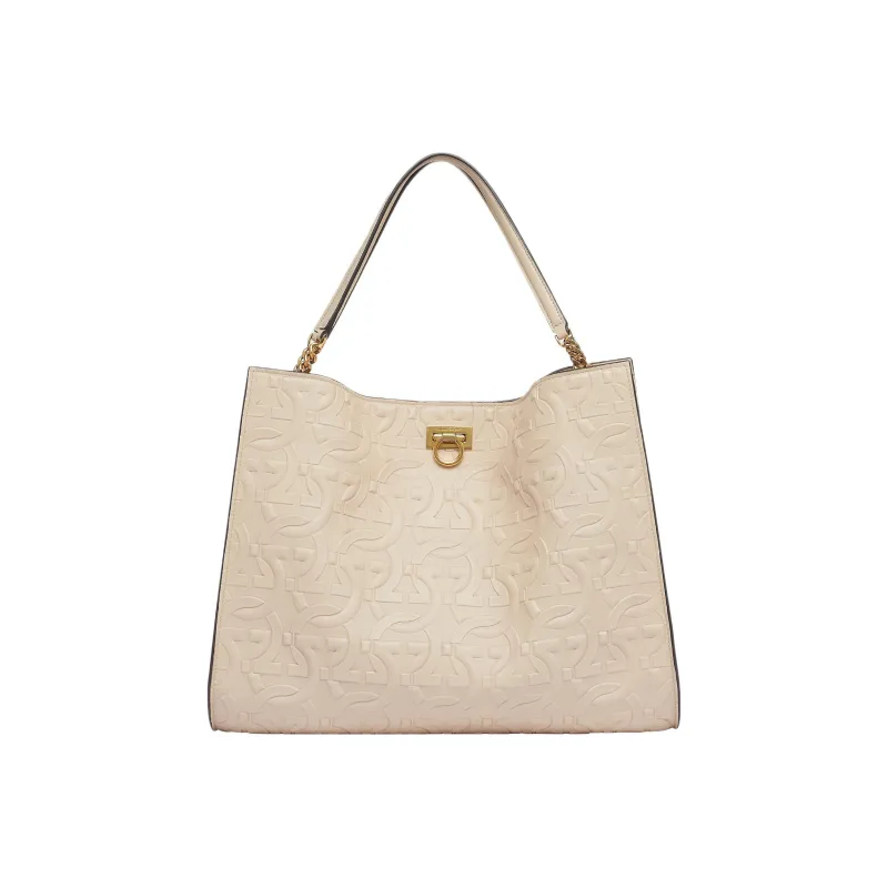FERRAGAMO Trifolio Soft Calfskin Combo Bag Tote Bag Shopping Bag Handbag Shoulder Bag Women's Ecru-0