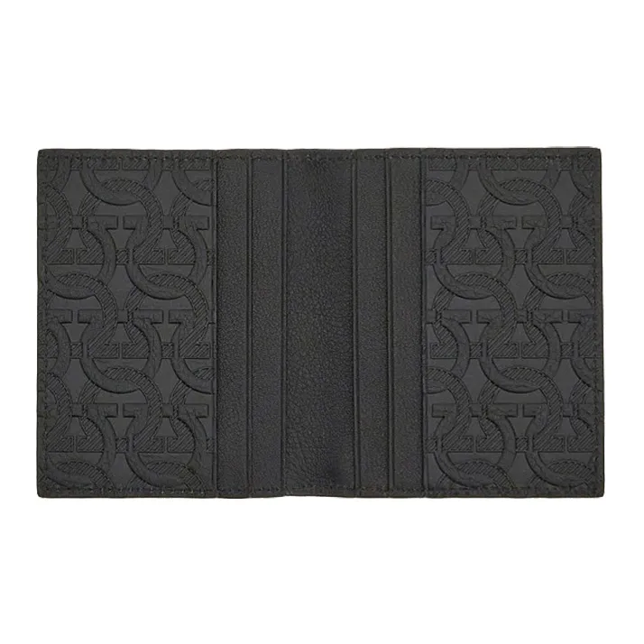 FERRAGAMO Travel Embossed Embossed Cow Leather Card Clip Card Holder Men's Black-3