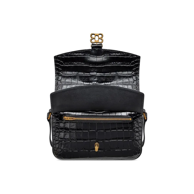 Balenciaga Flap Shoulder Bag Small Crocodile Embossed Black-3