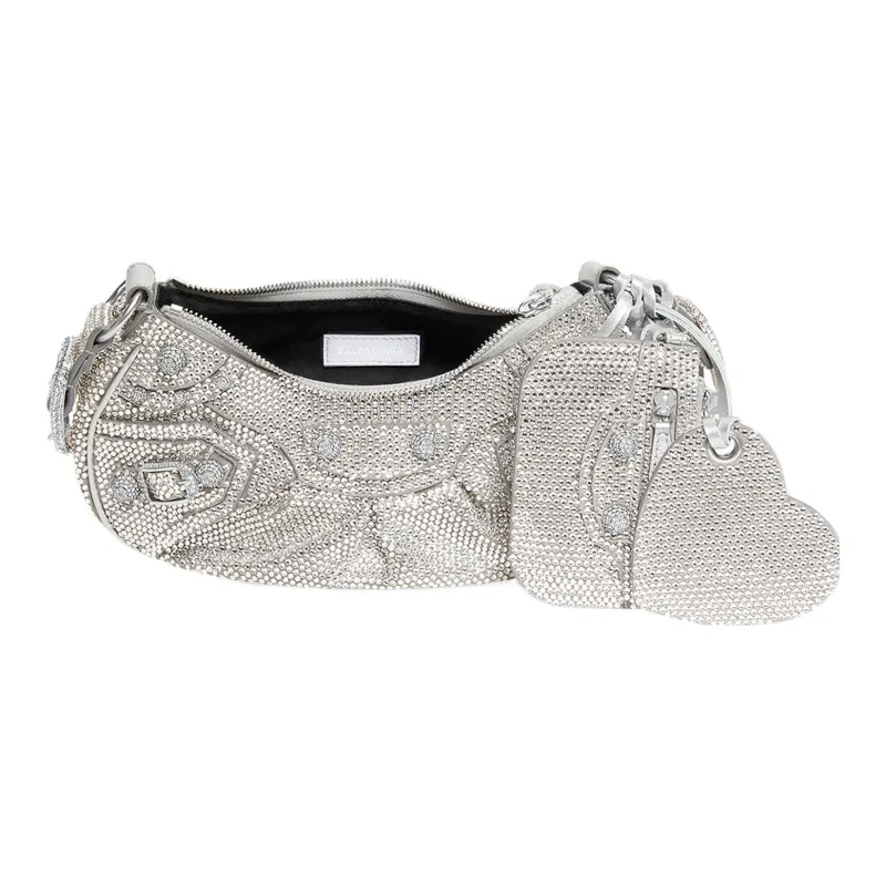 Balenciaga Le Cagole Shoulder Bag Xs Grey Suede With Rhinestones-4
