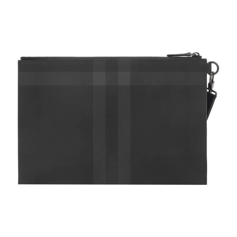 Burberry Cotton With Calfskin Trim Storage Bag Clutch Tubas Men's Charcoal Gray-3