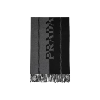 PRADA Logo Detailed Fringed Knitted Scarf