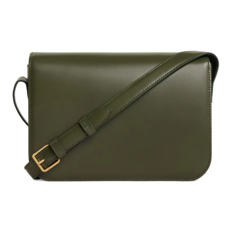CELINE Cuir Triomphe Shiny Cow Leather Handbag, Crossbody Bag, Shoulder Bag Medium Size Women's Olive Green-2