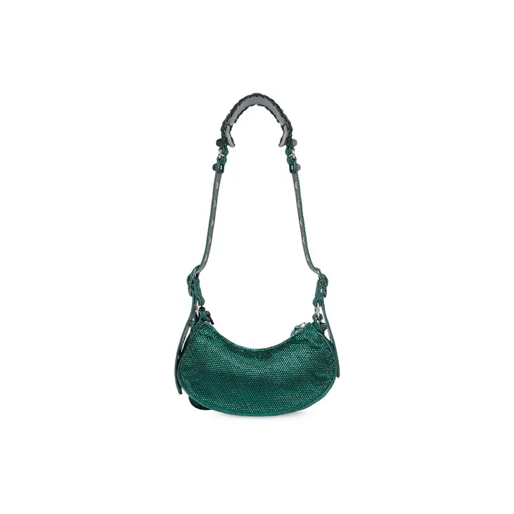 Balenciaga Le Cagole Shoulder Bag Xs Green Suede With Rhinestones-4