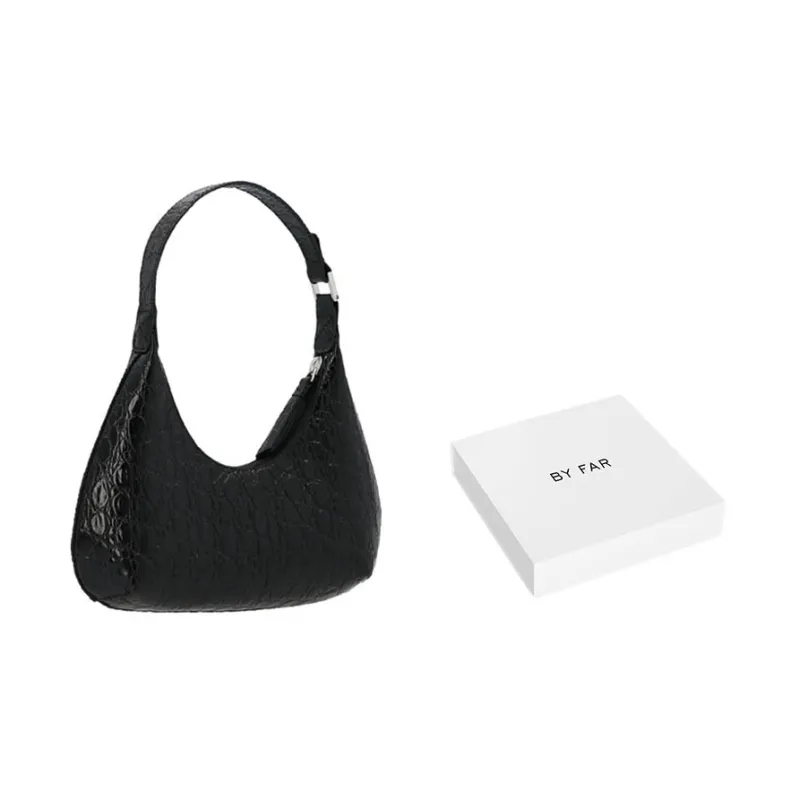 By Far Baby Amber Calfskin Crescent Bag, Handbag, Shoulder Bag, Crossbody Bag Regular Women's Black-6