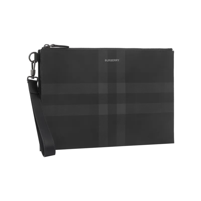 Burberry Cotton With Calfskin Trim Storage Bag Clutch Tubas Men's Charcoal Gray-2
