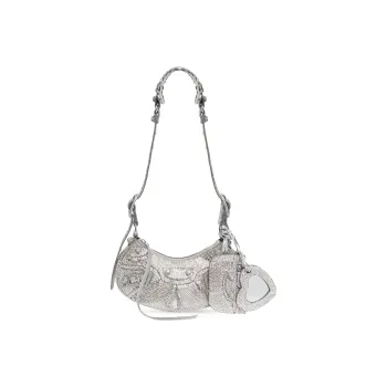 Balenciaga Le Cagole Shoulder Bag Xs Grey Suede With Rhinestones