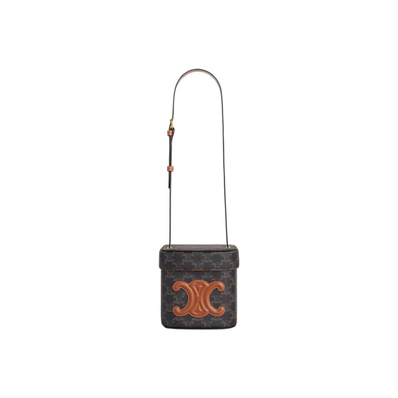 CELINE Triumph Gate Triomphe Canvas With Calfskin Box Bag, Shoulder Bag, Crossbody Bag, Handbag Medium Size Women's Tan-7