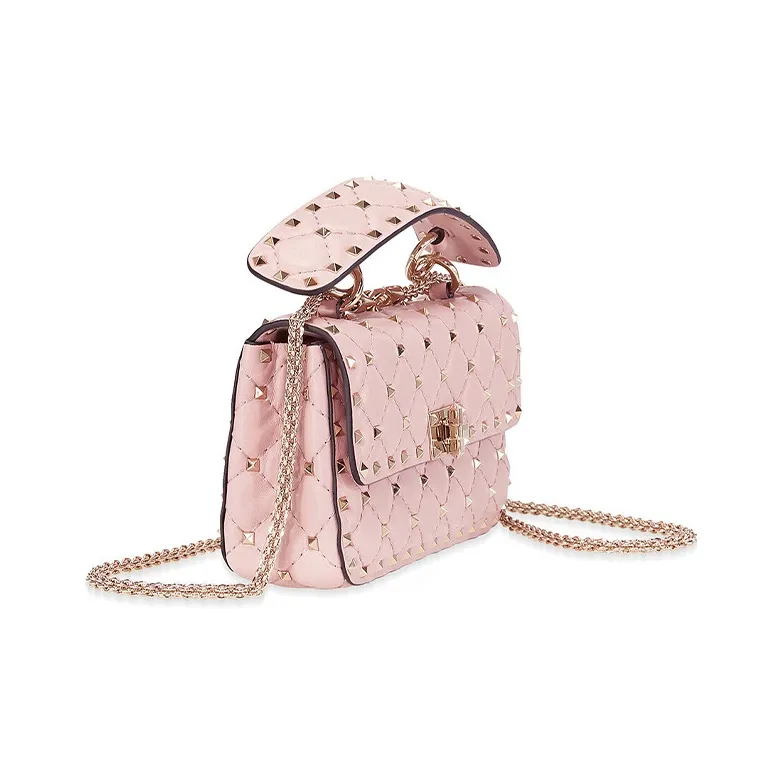 Valentino Rockstud Sheepskin Camera Bag Handbag Shoulder Bag Crossbody Bag Small Size Women's Light Pink-1