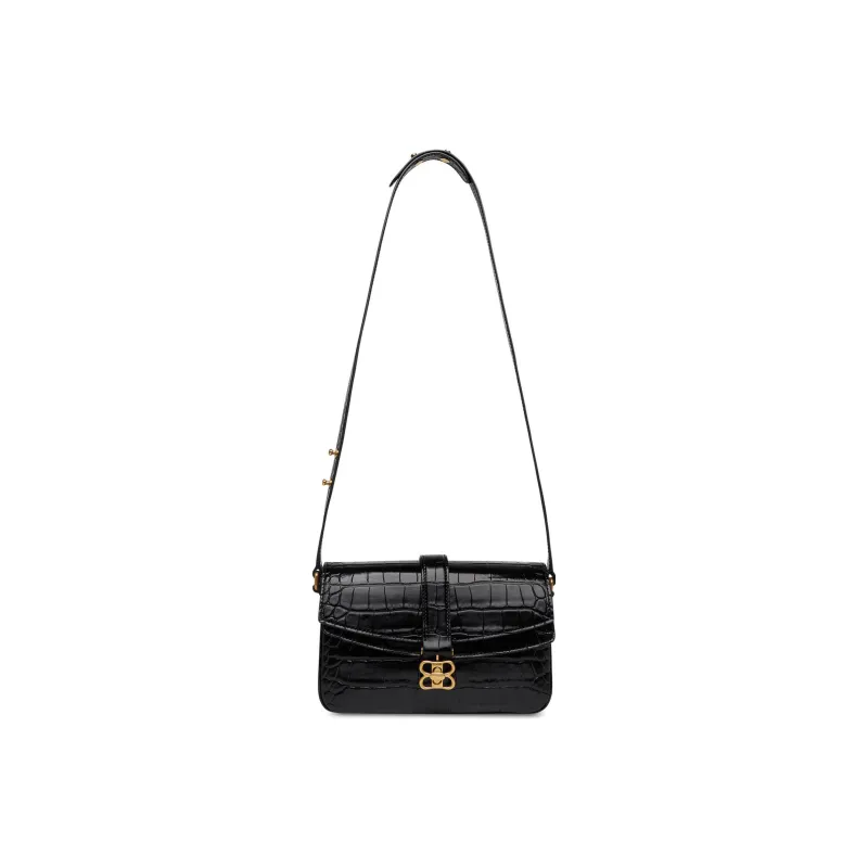 Balenciaga Flap Shoulder Bag Small Crocodile Embossed Black-5