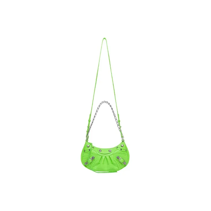 Balenciaga Women's Le Cagole Mini Bag With Chain Crocodile Embossed Bright Green-4