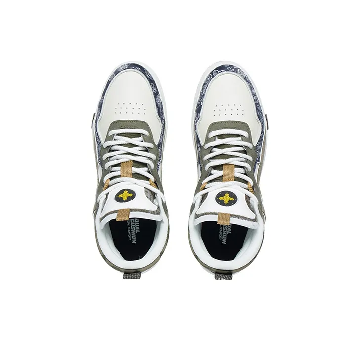 LiNing Wave Mid Abrasion Resistant Breathable Mid Top Skateboard Shoes Men's White Gray Green-2