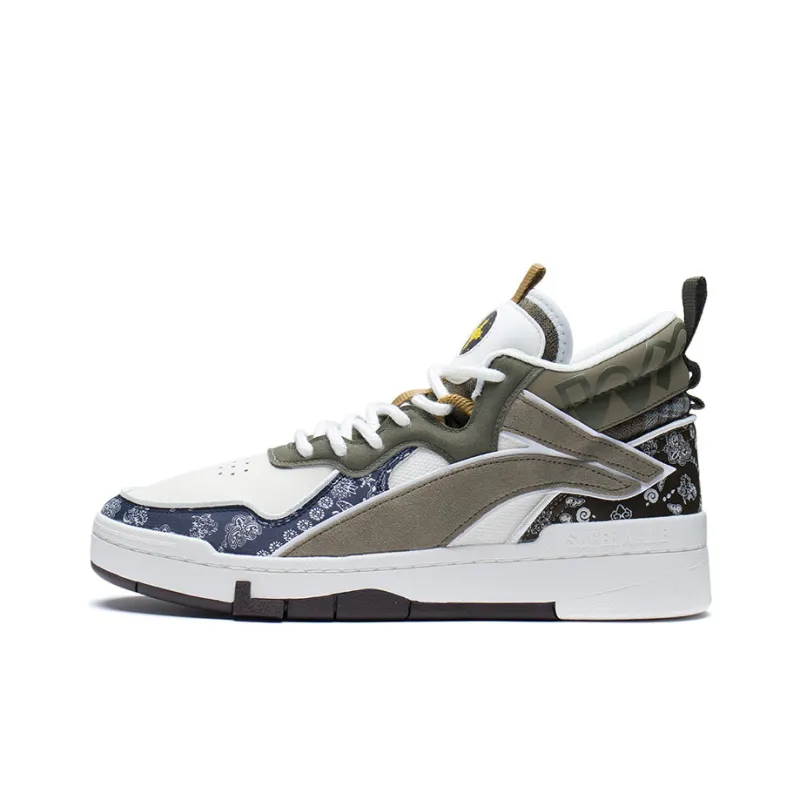 LiNing Wave Mid Abrasion Resistant Breathable Mid Top Skateboard Shoes Men's White Gray Green-0