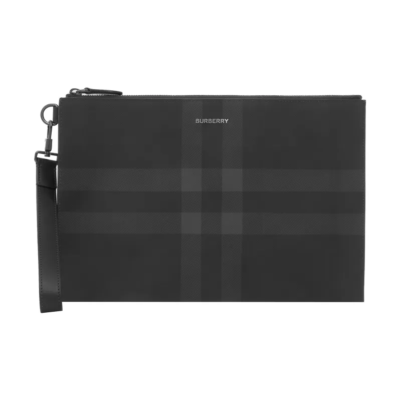 Burberry Cotton With Calfskin Trim Storage Bag Clutch Tubas Men's Charcoal Gray-1