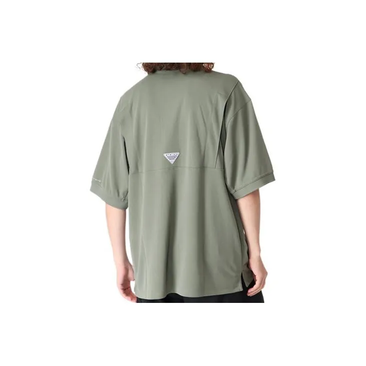 Columbia Polo Collar Fitted Straight Short-Sleeved T-Shirt Men's Green-1