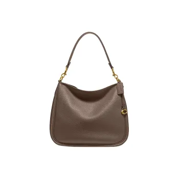 COACH Zip Shoulder Bag Leather Portable Crossbody Bag, Shoulder Bag Women's Brass & Black Stone