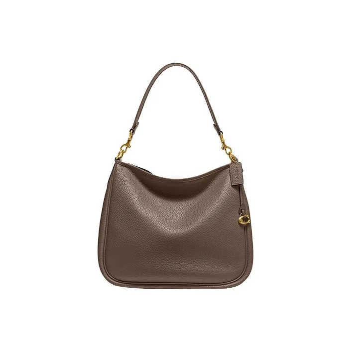 COACH Zip Shoulder Bag Leather Portable Crossbody Bag, Shoulder Bag Women's Brass & Black Stone-0