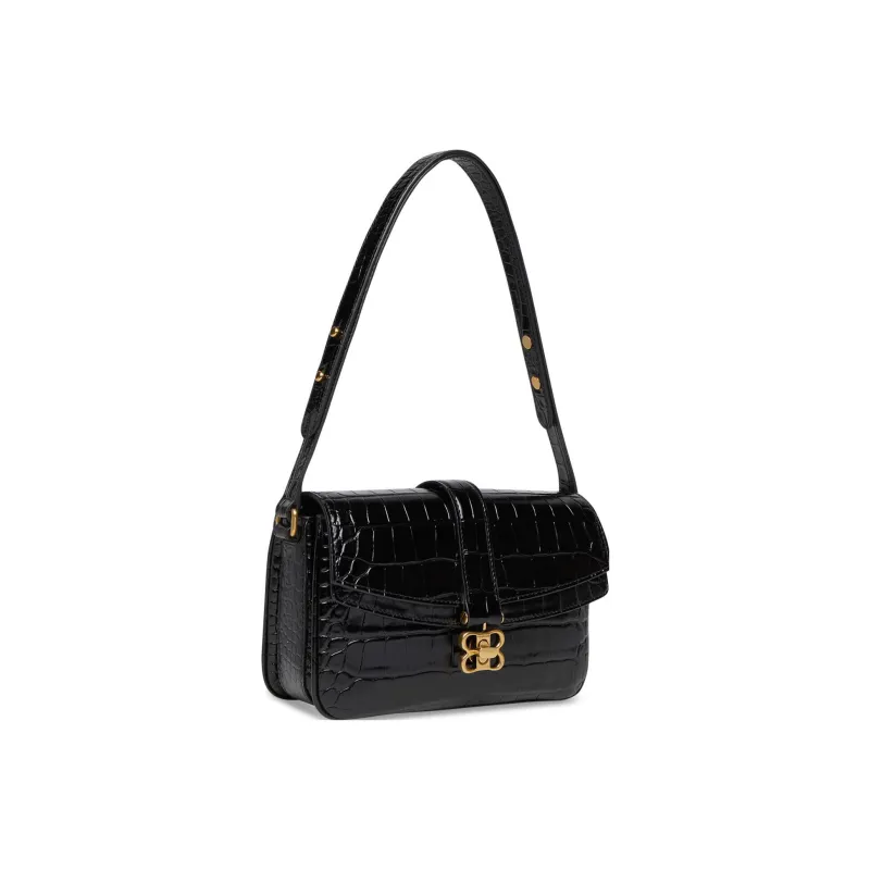 Balenciaga Flap Shoulder Bag Small Crocodile Embossed Black-1