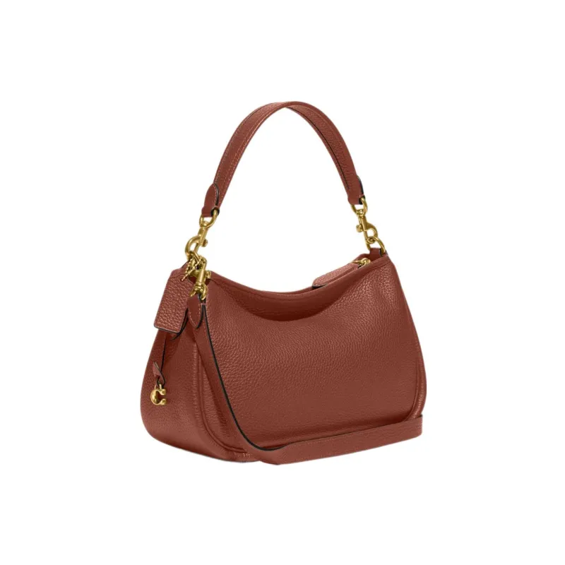 COACH Cary Pebble Cow Leather Handbag, Crossbody Bag, Shoulder Bag Large Size Women's Red Brown-1