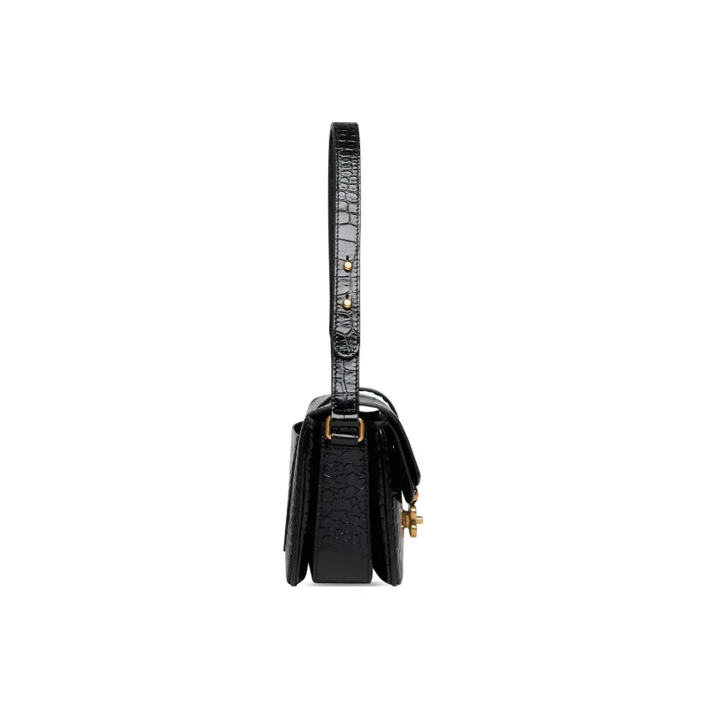 Balenciaga Flap Shoulder Bag Small Crocodile Embossed Black-2