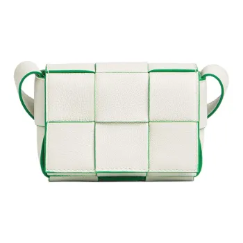 Bottega Veneta CASSETTE Sheepskin Tofu Bag, Shoulder Bag, Crossbody Bag Mini Women's White & Parrot Green