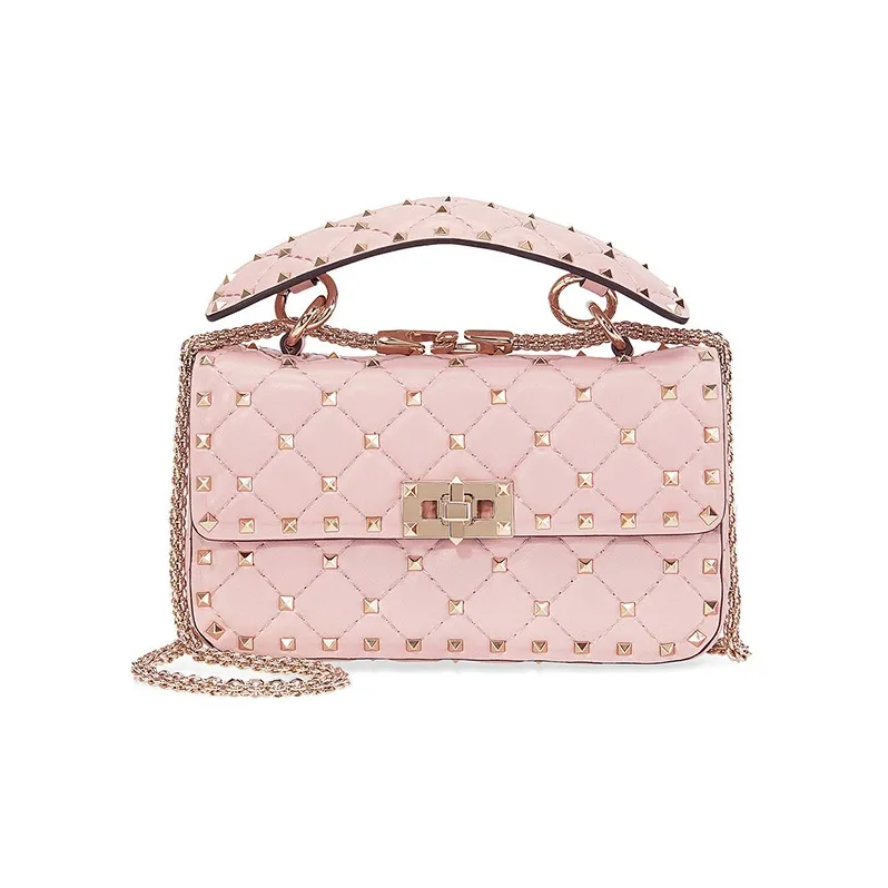 Valentino Rockstud Sheepskin Camera Bag Handbag Shoulder Bag Crossbody Bag Small Size Women's Light Pink-0