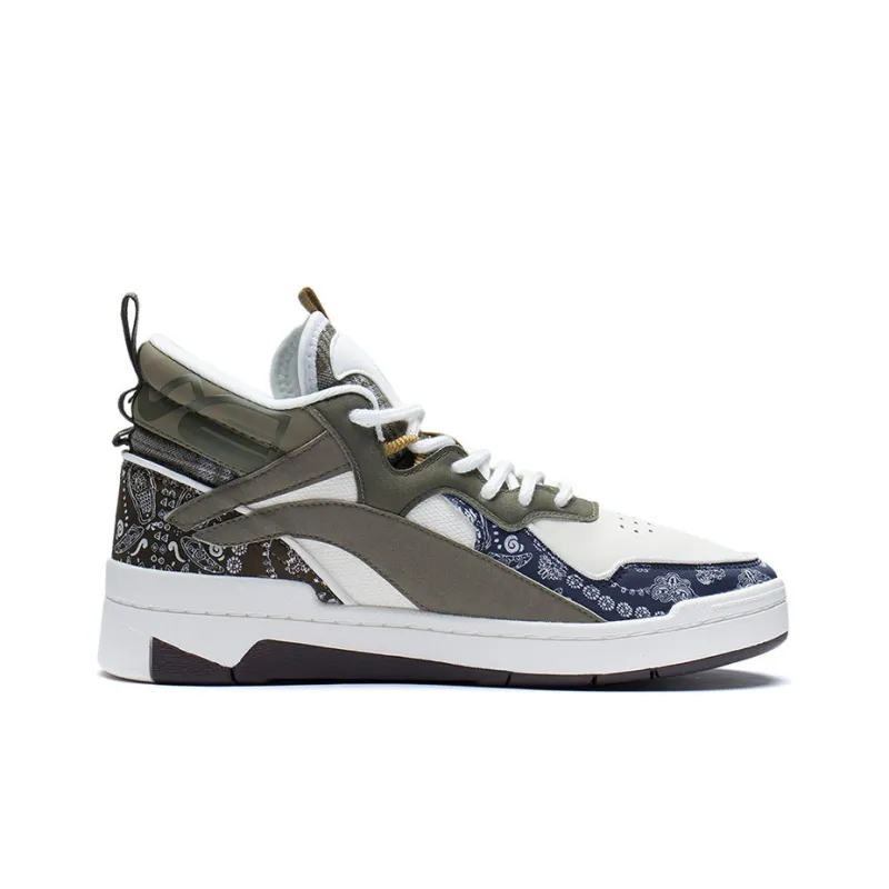 LiNing Wave Mid Abrasion Resistant Breathable Mid Top Skateboard Shoes Men's White Gray Green-1