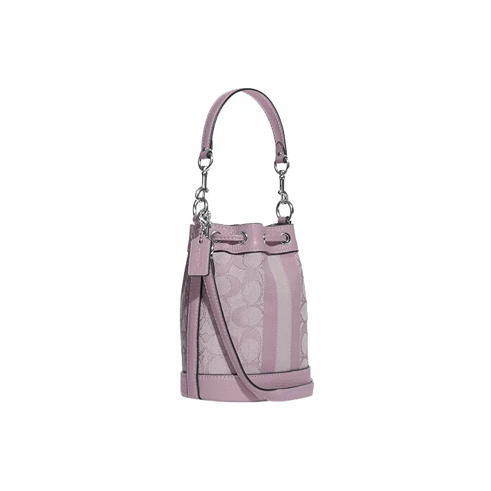 COACH Dempsey Fabric With Pebbled Leather Bucket Bag, One Shoulder Handbag, Crossbody Bag Mini Women's Lilac Purple-1