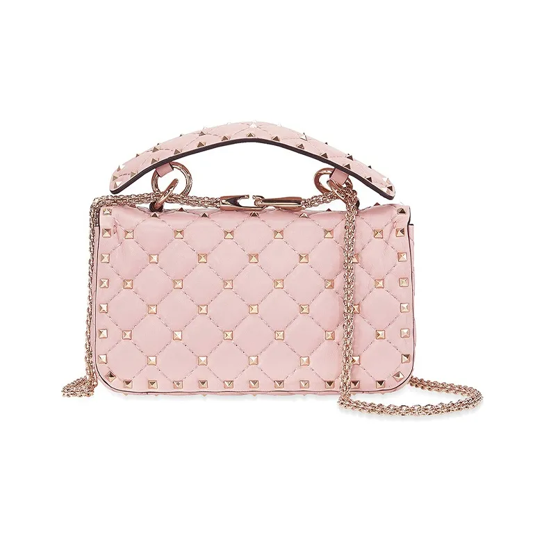 Valentino Rockstud Sheepskin Camera Bag Handbag Shoulder Bag Crossbody Bag Small Size Women's Light Pink-2