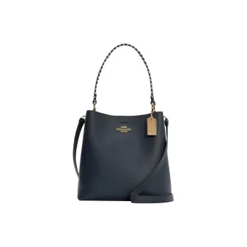 COACH Town Polished Pebbled Leather Bucket Bags Handbags Shoulder Bag Crossbody Bag Medium Size Women's Midnight Blue