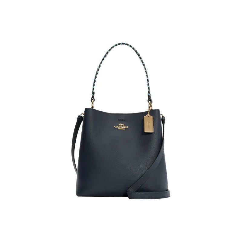 COACH Town Polished Pebbled Leather Bucket Bags Handbags Shoulder Bag Crossbody Bag Medium Size Women's Midnight Blue-0