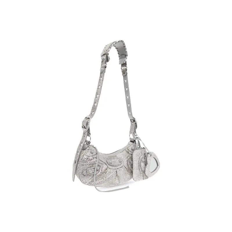 Balenciaga Le Cagole Shoulder Bag Xs Grey Suede With Rhinestones-1