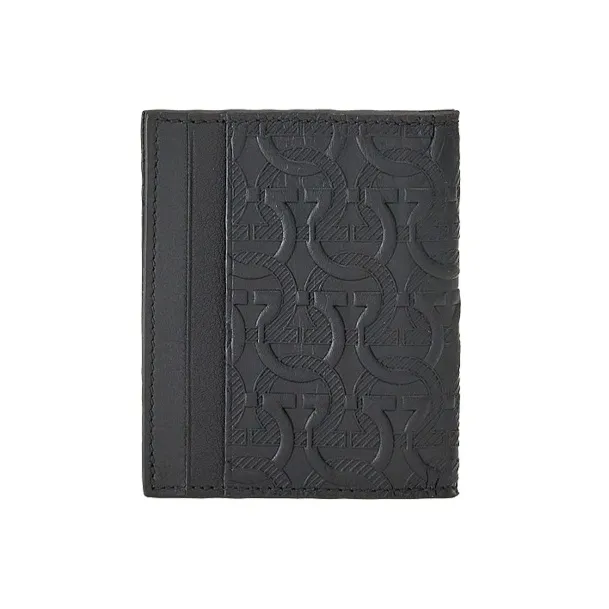 FERRAGAMO Travel Embossed Embossed Cow Leather Card Clip Card Holder Men's Black-2