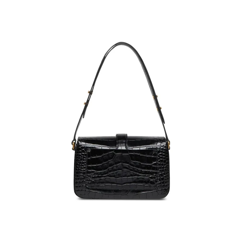 Balenciaga Flap Shoulder Bag Small Crocodile Embossed Black-4