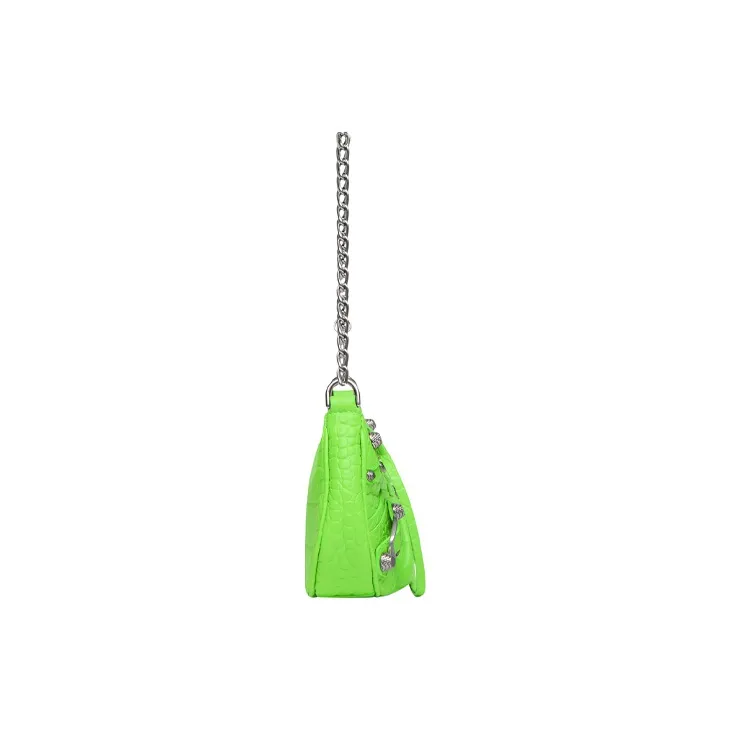 Balenciaga Women's Le Cagole Mini Bag With Chain Crocodile Embossed Bright Green-1