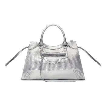 Balenciaga Neo Classic Polyurethane Shoulder Bag, Crossbody Bag, Handbag Medium Size Men's Silver